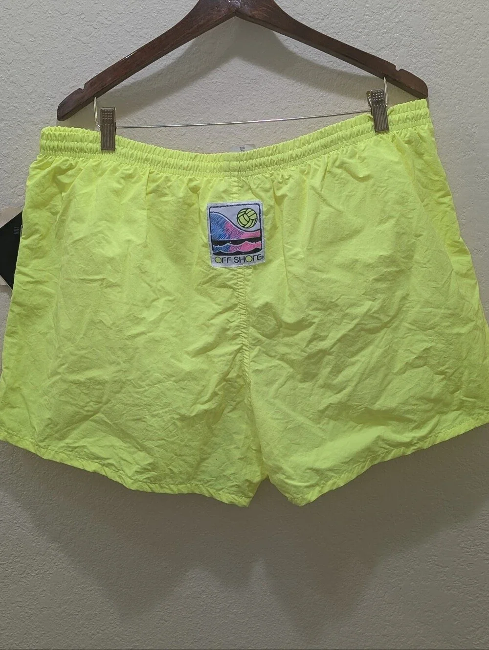 NWT Vintage Retro Neon Yellow Off Shore Athletic Shorts. Size 2X